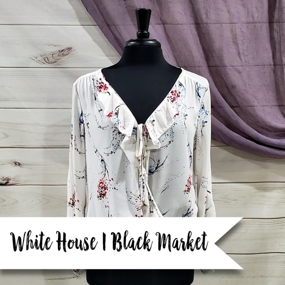 WHBM Ruffle Surplice Printed Blouse